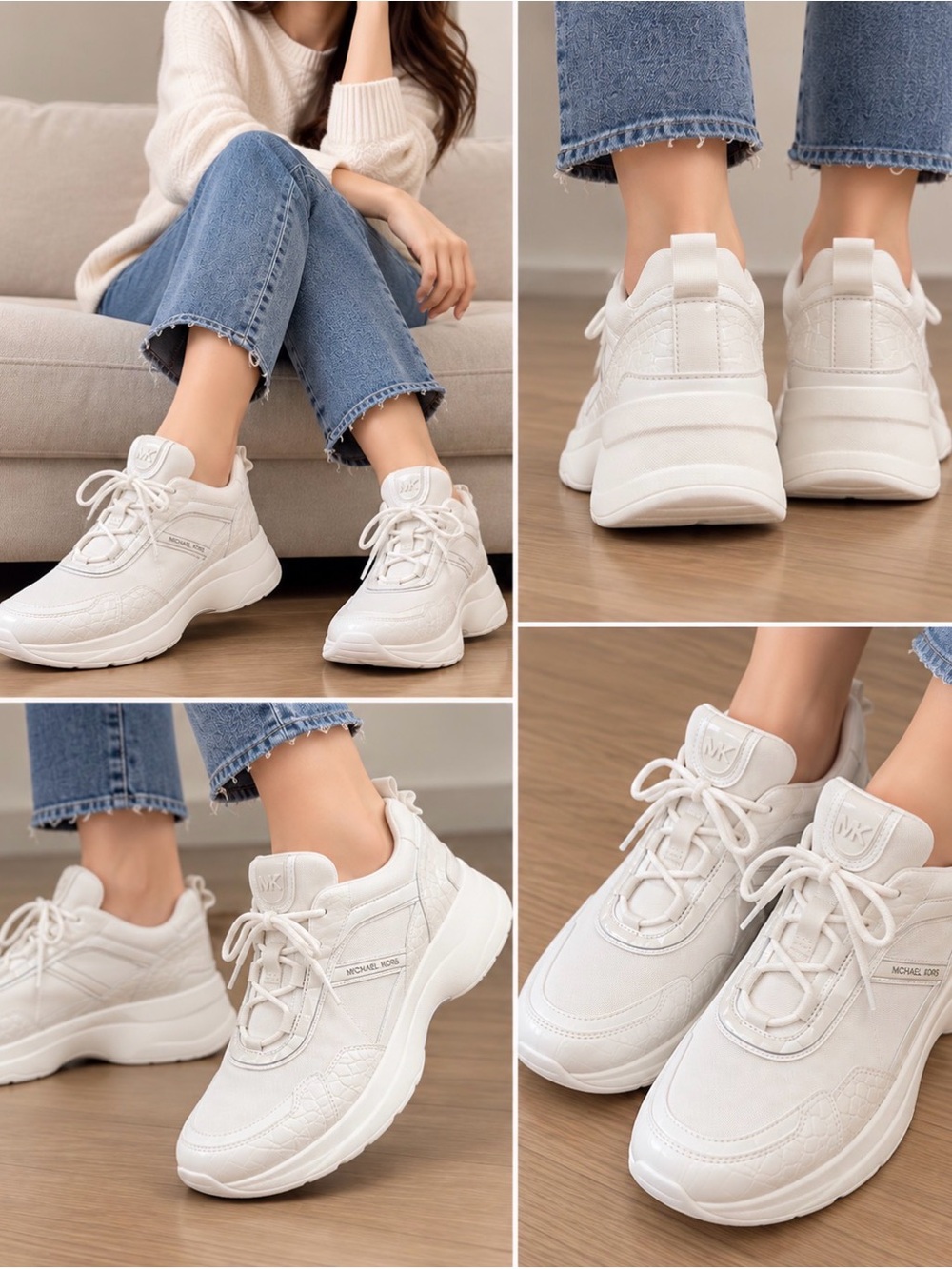 Michael Kors Women’s White Chunky Sneakers MK Platform Lace Up Shoes